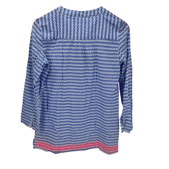 Tori Richard Blouse Womens Small Coastal Blue Popover Long Roll Tab Sleeves - Picture 3 of 8